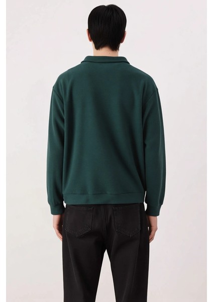 Erkek Polo Yaka Standart Kol Oversize Kalın Çıtçıtlı Sweatshirt Fonksiyonel Dayanıklı Spor fırsatları