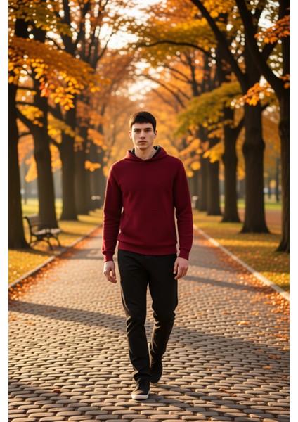 Erkek Kapüşonlu Standart Kol Ottoman Dokuma Regular Kalıp Sweatshirt Fonksiyonel Dayanıklı