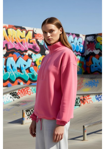 Kadın Dik Yaka Fermuarlı Polar Regular Kalıp Sweatshirt Fonksiyonel Dayanıklı Kaliteli Şık indirimleri