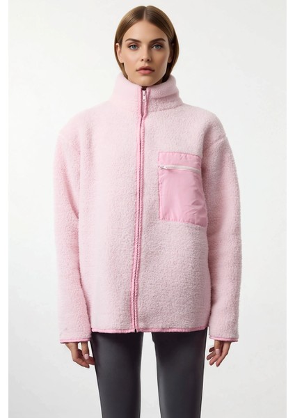 Kadın Dik Yaka Düşük Kol Tam Fermuarlı Peluş Sweatshirt Fonksiyonel Dayanıklı Kaliteli Şık modelleri