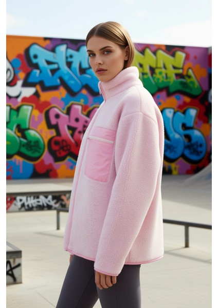 Kadın Dik Yaka Düşük Kol Tam Fermuarlı Peluş Sweatshirt Fonksiyonel Dayanıklı Kaliteli Şık fırsatları