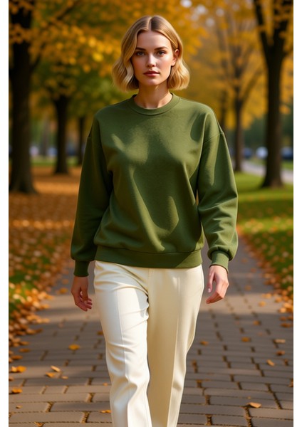 Kadın Bisiklet Yaka Düşük Kol Regular Kalıp Örme Sweatshirt Fonksiyonel Dayanıklı Kaliteli