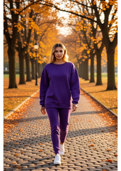 Kadın Bisiklet Yaka Düşük Kol Oversize Kalın Örme Sweatshirt Fonksiyonel Dayanıklı Estetik