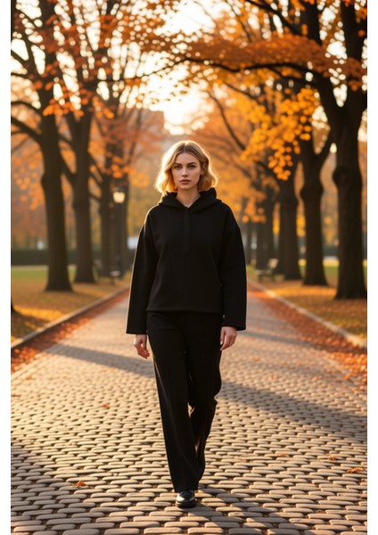 Kadın Kapüşonlu Düşük Kol Oversize Örme Sweatshirt Fonksiyonel Dayanıklı Kaliteli Konforlu