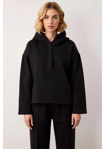 Kadın Kapüşonlu Düşük Kol Oversize Örme Sweatshirt Fonksiyonel Dayanıklı Kaliteli Konforlu modelleri