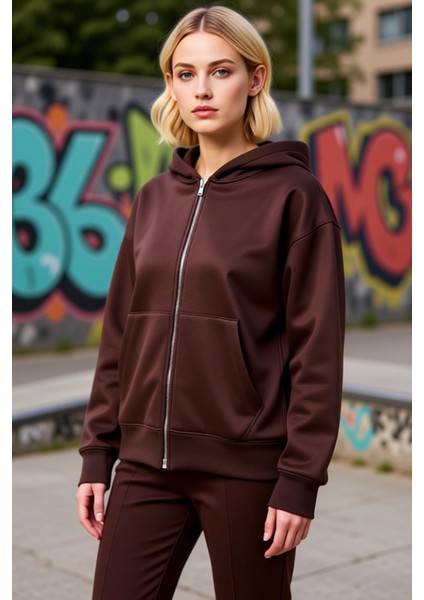 Kadın Kapüşonlu Düşük Kol Fermuarlı Örme Sweatshirt Fonksiyonel Dayanıklı Kaliteli Estetik indirimleri