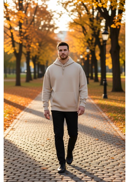 Erkek Kapüşonlu Düşük Kol Uzun Kollu Oversize Kalıp Sweatshirt Fonksiyonel Dayanıklı Rahat