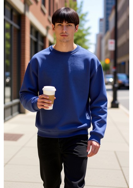 Erkek Bisiklet Yaka Düşük Kol Oversize Kalın Nakışlı Sweatshirt Fonksiyonel Dayanıklı Spor fiyatları