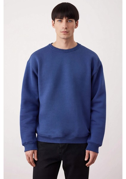 Erkek Bisiklet Yaka Düşük Kol Oversize Kalın Nakışlı Sweatshirt Fonksiyonel Dayanıklı Spor modelleri