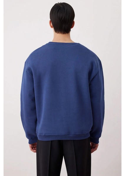 Erkek Bisiklet Yaka Düşük Kol Oversize Kalın Nakışlı Sweatshirt Fonksiyonel Dayanıklı Spor fırsatları