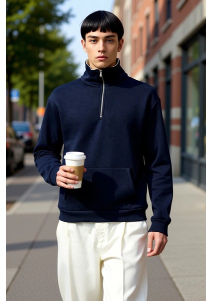 Erkek Fermuarlı Dik Yaka Düşük Kol Nakışlı Sweatshirt Fonksiyonel Dayanıklı Kaliteli Rahat fiyatları