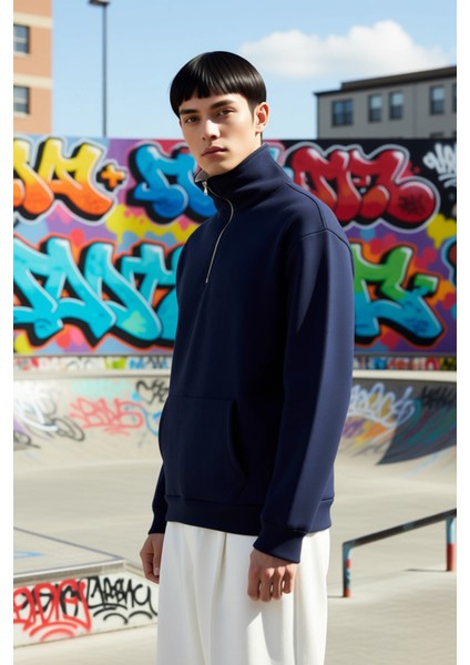 Erkek Fermuarlı Dik Yaka Düşük Kol Nakışlı Sweatshirt Fonksiyonel Dayanıklı Kaliteli Rahat indirimleri