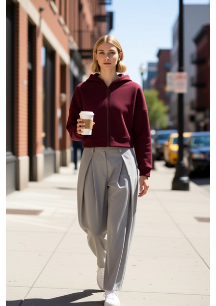 Kadın Kapüşonlu Fermuarlı Düşük Kol Örme Sweatshirt Fonksiyonel Dayanıklı Kaliteli Estetik fiyatları