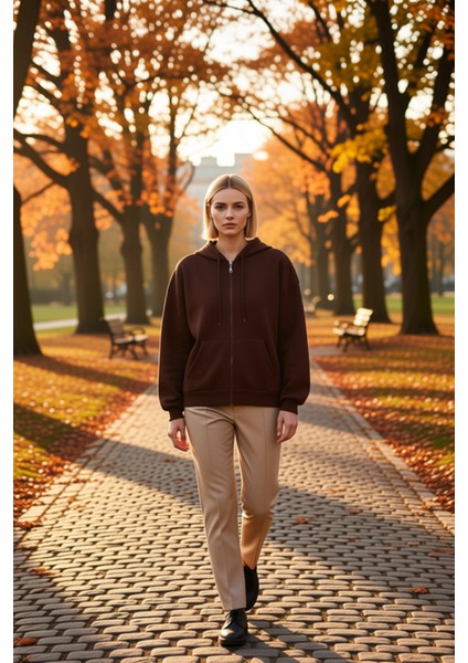 Kadın Kapüşonlu Düşük Kol Fermuarlı Sweatshirt Uzun Kollu Kalıp Fonksiyonel Dayanıklı Spor