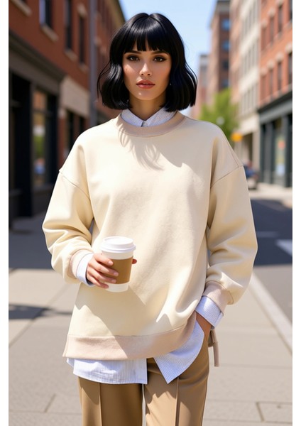 Kadın Bisiklet Yaka Düşük Kol Oversize Kalın Örme Sweatshirt Fonksiyonel Dayanıklı Estetik fiyatları