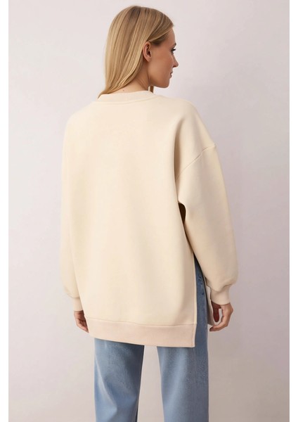 Kadın Bisiklet Yaka Düşük Kol Oversize Kalın Örme Sweatshirt Fonksiyonel Dayanıklı Estetik fırsatları