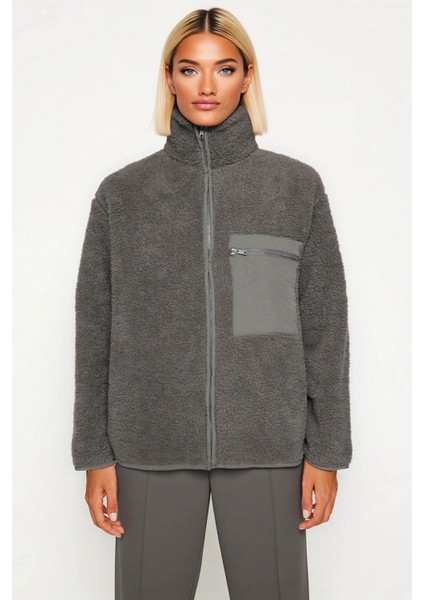 Kadın Dik Yaka Düşük Kol Tam Fermuarlı Peluş Sweatshirt Fonksiyonel Dayanıklı Kaliteli Şık modelleri