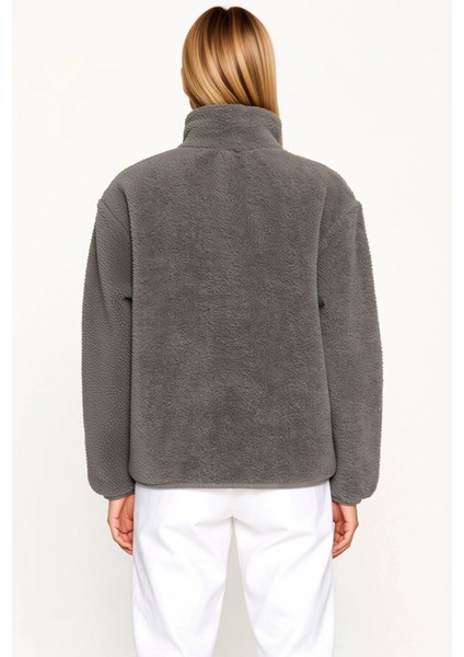 Kadın Dik Yaka Düşük Kol Tam Fermuarlı Peluş Sweatshirt Fonksiyonel Dayanıklı Kaliteli Şık fırsatları