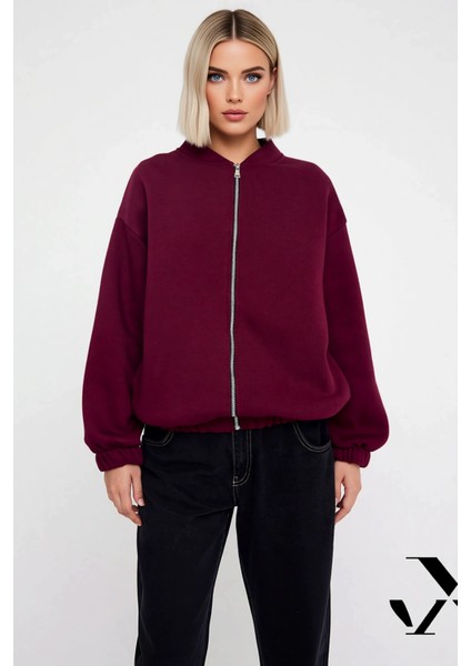 Kadın Bisiklet Yaka Düşük Kol Fermuarlı Oversize Kalın Örme Sweatshirt Fonksiyonel Estetik modelleri