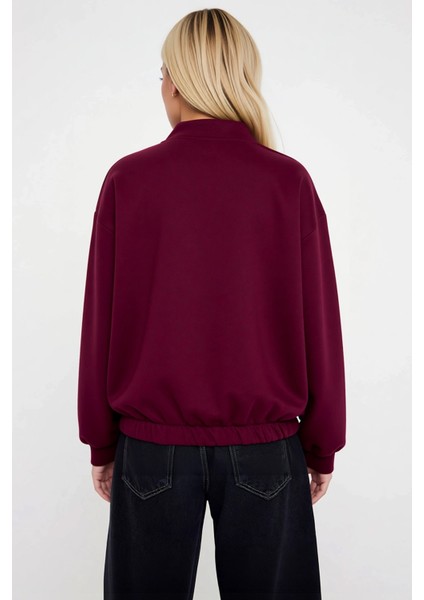 Kadın Bisiklet Yaka Düşük Kol Fermuarlı Oversize Kalın Örme Sweatshirt Fonksiyonel Estetik fırsatları