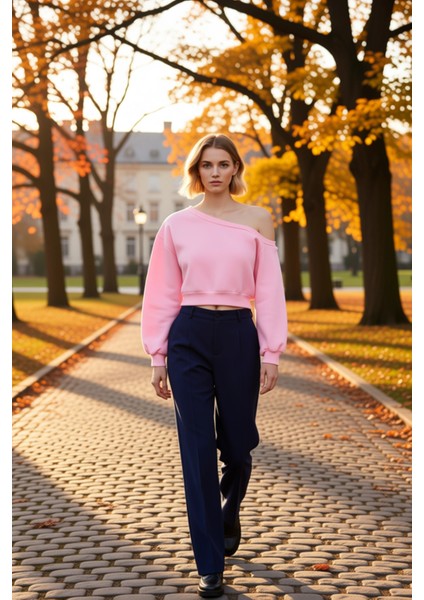 Kadın Asimetrik Yaka Düşük Kol Regular Kalıp Örme Sweatshirt Fonksiyonel Dayanıklı Estetik