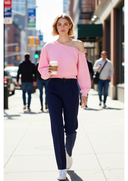 Kadın Asimetrik Yaka Düşük Kol Regular Kalıp Örme Sweatshirt Fonksiyonel Dayanıklı Estetik fiyatları