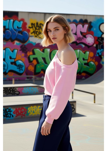 Kadın Asimetrik Yaka Düşük Kol Regular Kalıp Örme Sweatshirt Fonksiyonel Dayanıklı Estetik indirimleri