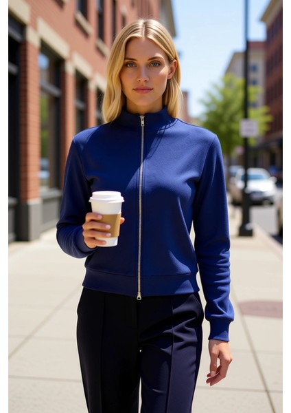 Kadın Dik Yaka Tam Fermuarlı Standart Kol Örme Sweatshirt Fonksiyonel Dayanıklı Kaliteli Şık fiyatları