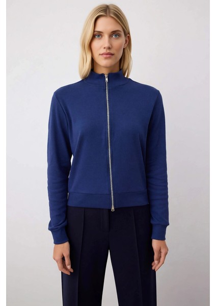 Kadın Dik Yaka Tam Fermuarlı Standart Kol Örme Sweatshirt Fonksiyonel Dayanıklı Kaliteli Şık modelleri