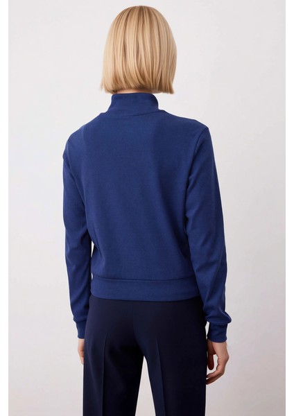 Kadın Dik Yaka Tam Fermuarlı Standart Kol Örme Sweatshirt Fonksiyonel Dayanıklı Kaliteli Şık fırsatları