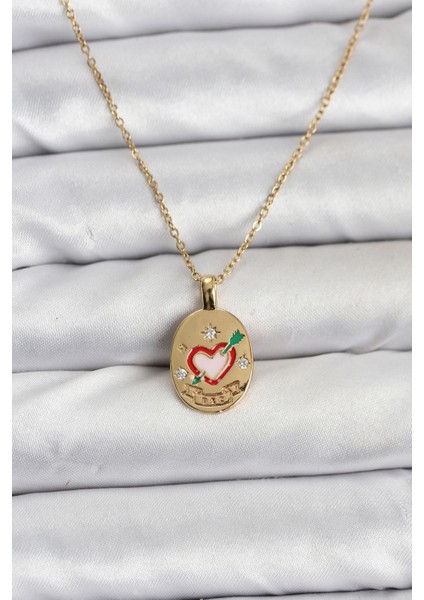 316L Çelik Zincir Gold Renk Kalp Figürlü Kadın Kolye - Lisinya