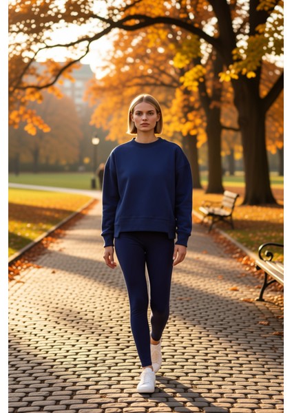 Kadın Bisiklet Yaka Düşük Kol %100 Pamuk Sweatshirt Fonksiyonel Dayanıklı Kaliteli Estetik