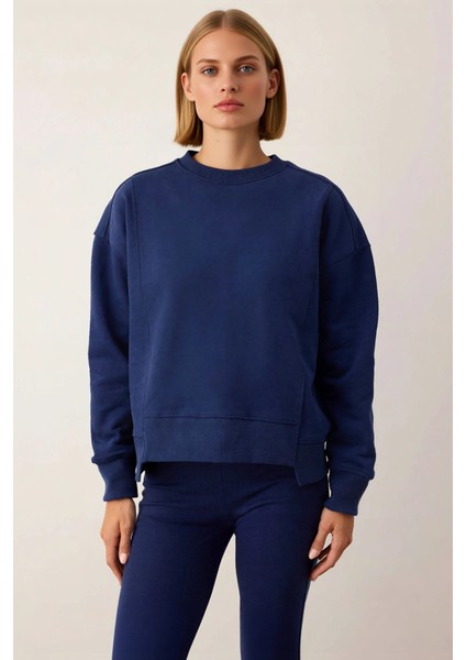 Kadın Bisiklet Yaka Düşük Kol %100 Pamuk Sweatshirt Fonksiyonel Dayanıklı Kaliteli Estetik modelleri