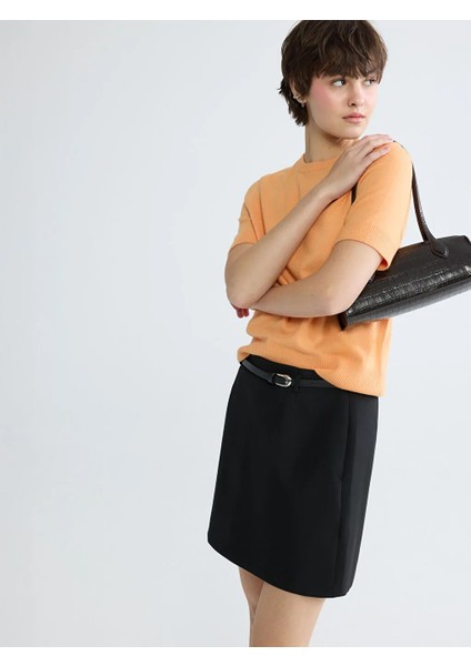 Xsıde Siyah Beli Kemerli Mini Etek