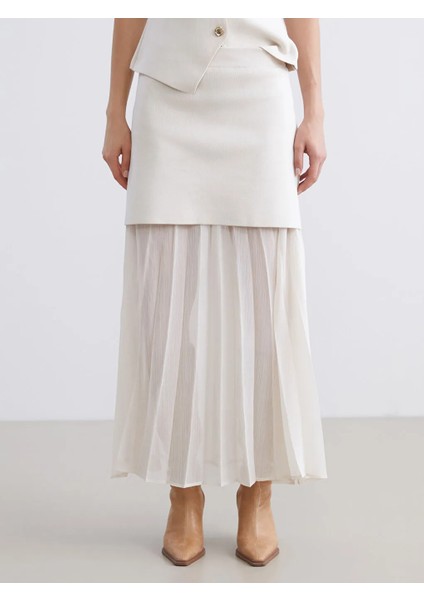 Lcw Vision Ekru Beli Lastikli Pileli Triko Etek fiyatları