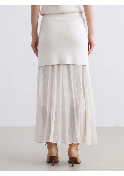 Lcw Vision Ekru Beli Lastikli Pileli Triko Etek fırsatları