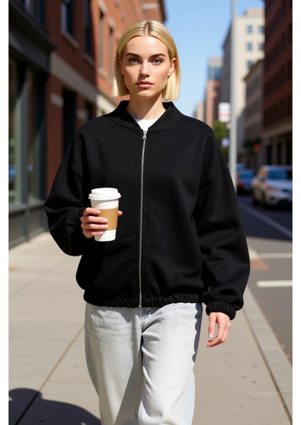 Kadın Bisiklet Yaka Düşük Kol Fermuarlı Oversize Kalın Örme Sweatshirt Fonksiyonel Estetik fiyatları