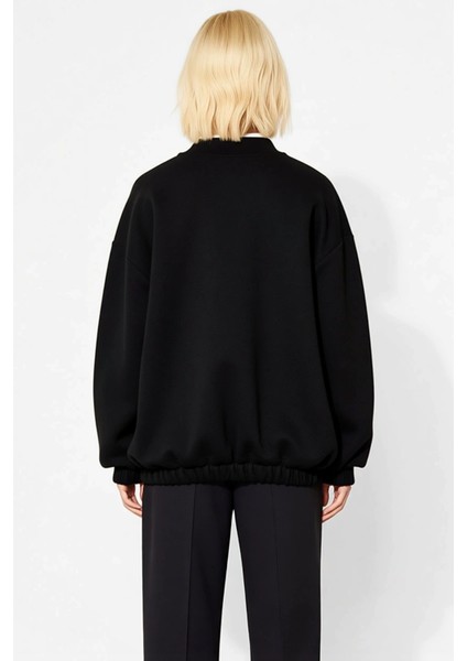 Kadın Bisiklet Yaka Düşük Kol Fermuarlı Oversize Kalın Örme Sweatshirt Fonksiyonel Estetik fırsatları