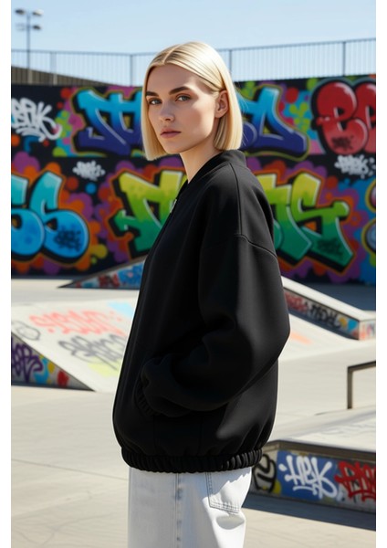 Kadın Bisiklet Yaka Düşük Kol Fermuarlı Oversize Kalın Örme Sweatshirt Fonksiyonel Estetik indirimleri