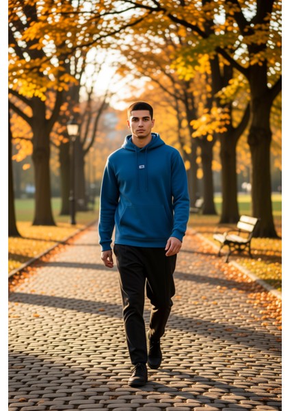 Erkek Kapüşonlu Standart Kol Regular Kalıp Slogan Desenli Sweatshirt Fonksiyonel Dayanıklı