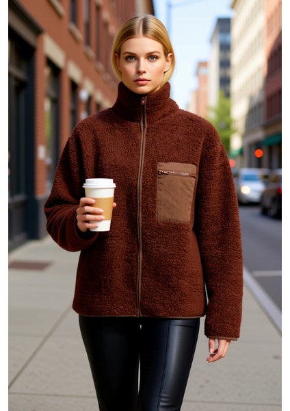 Kadın Dik Yaka Düşük Kol Tam Fermuarlı Peluş Sweatshirt Fonksiyonel Dayanıklı Kaliteli Şık fiyatları