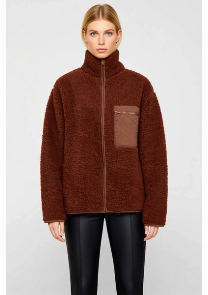 Kadın Dik Yaka Düşük Kol Tam Fermuarlı Peluş Sweatshirt Fonksiyonel Dayanıklı Kaliteli Şık modelleri