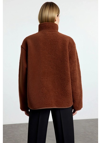 Kadın Dik Yaka Düşük Kol Tam Fermuarlı Peluş Sweatshirt Fonksiyonel Dayanıklı Kaliteli Şık fırsatları