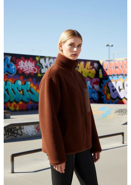 Kadın Dik Yaka Düşük Kol Tam Fermuarlı Peluş Sweatshirt Fonksiyonel Dayanıklı Kaliteli Şık indirimleri