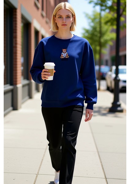 Kadın Bisiklet Yaka Düşük Kol Nakışlı Regular Kalıp Sweatshirt Fonksiyonel Dayanıklı Rahat fiyatları