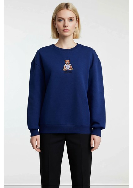 Kadın Bisiklet Yaka Düşük Kol Nakışlı Regular Kalıp Sweatshirt Fonksiyonel Dayanıklı Rahat modelleri