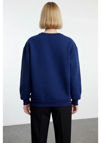 Kadın Bisiklet Yaka Düşük Kol Nakışlı Regular Kalıp Sweatshirt Fonksiyonel Dayanıklı Rahat fırsatları