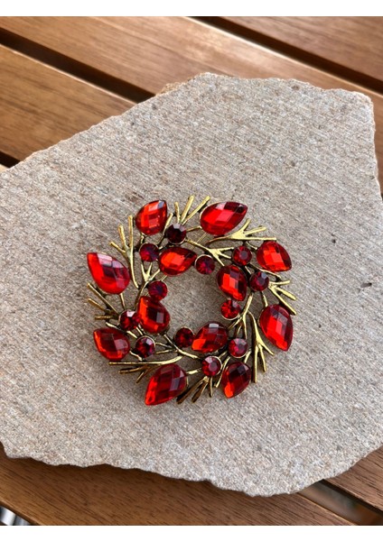 Kırmızı Taşlı Dal Broş