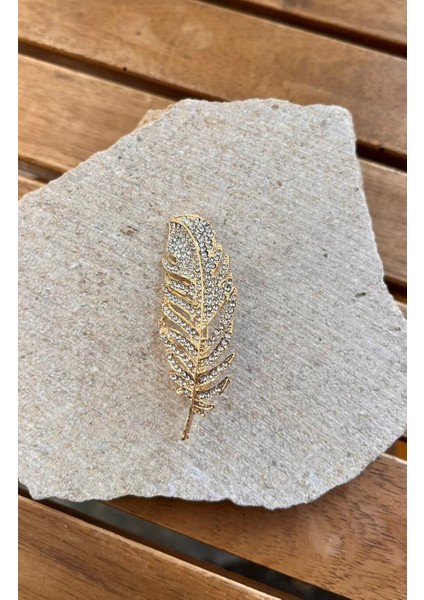 Taşlı Altın Yaprak Broş fiyatları
