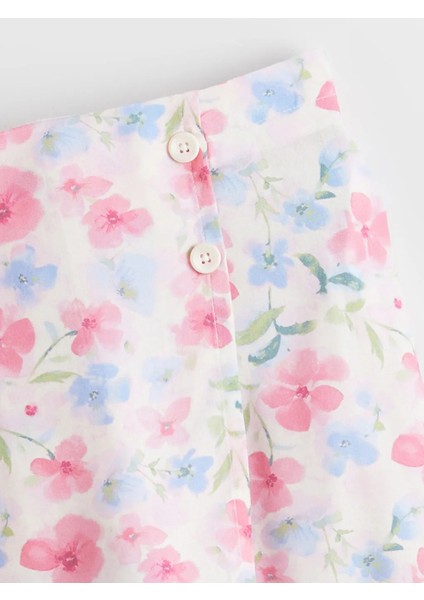 Lcw Kids Ekru Beli Lastikli Çiçekli Kız Çocuk Şort Etek fiyatları